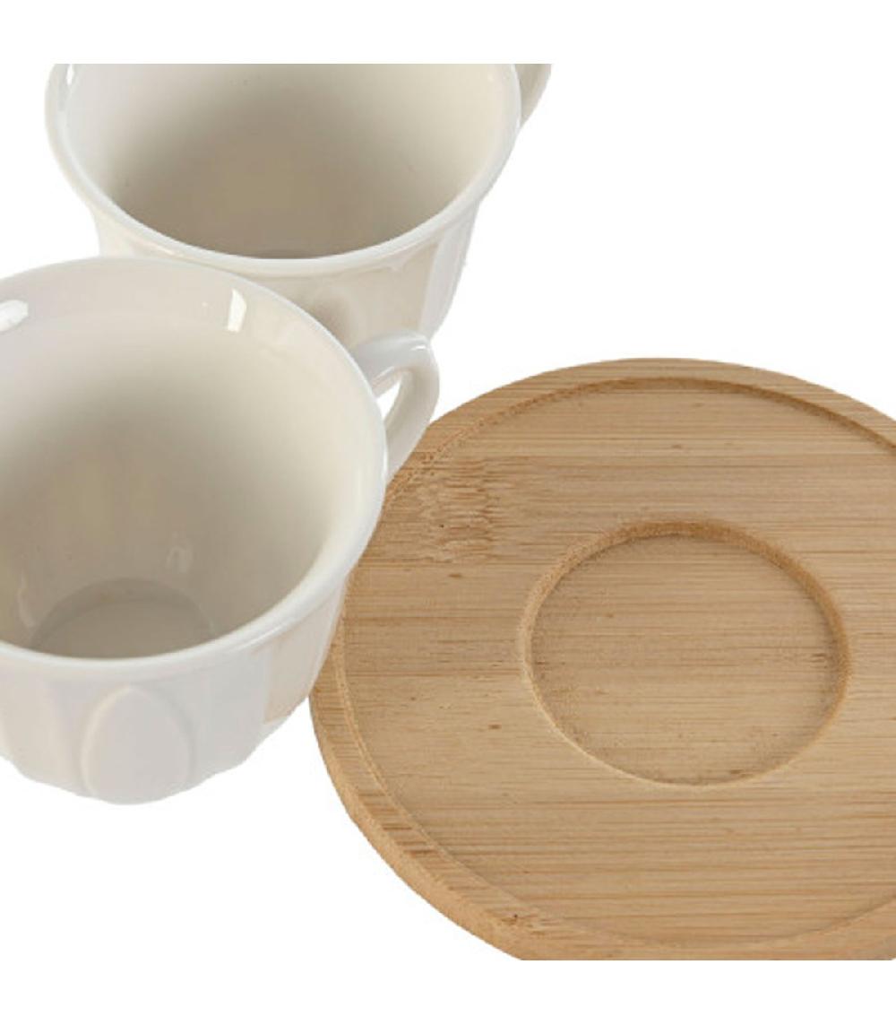 Wadiga Set De 6 Tasses En Porcelaine Blanche Et Sous-tasses Bambou 90ml