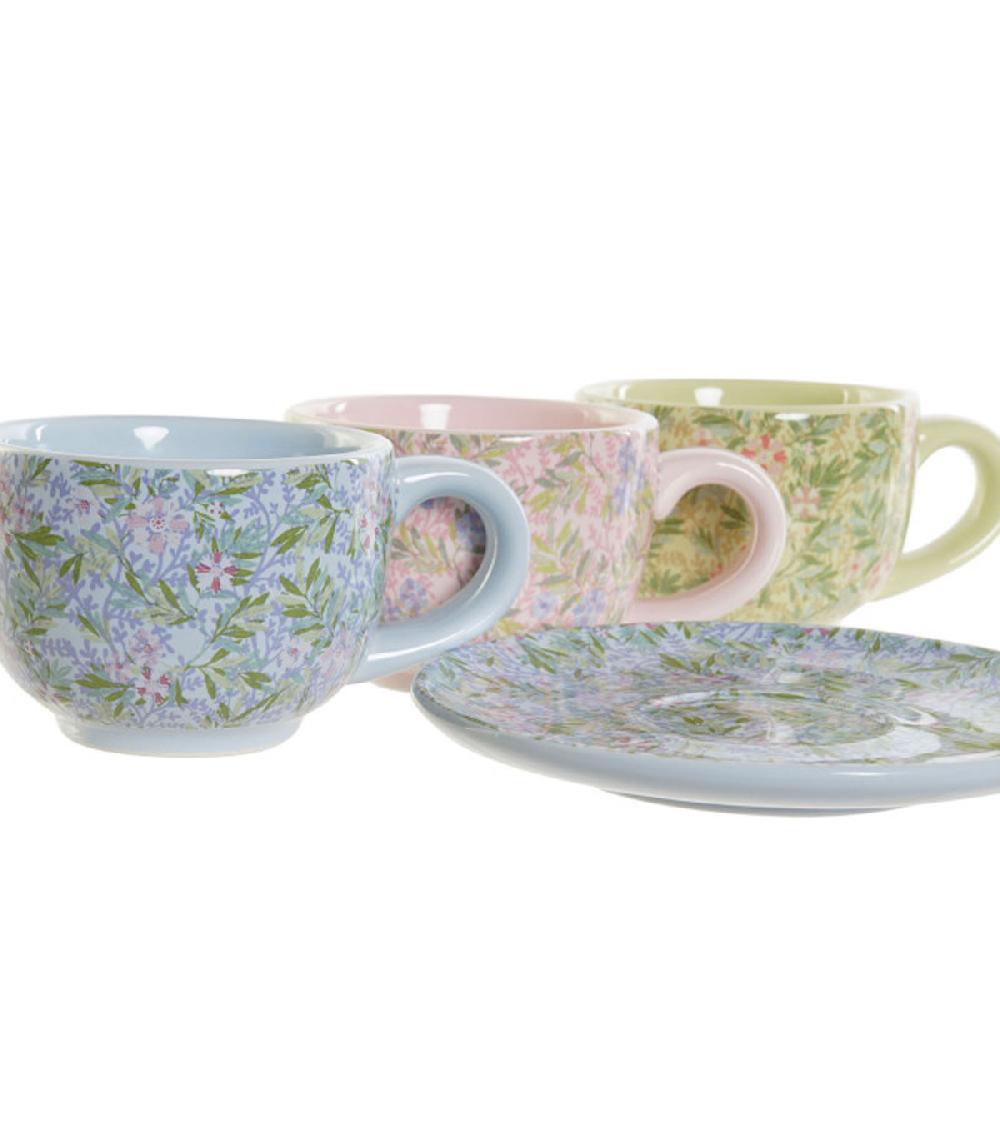 Wadiga Set De 6 Tasses Fleuries Et Support Métal 180ml