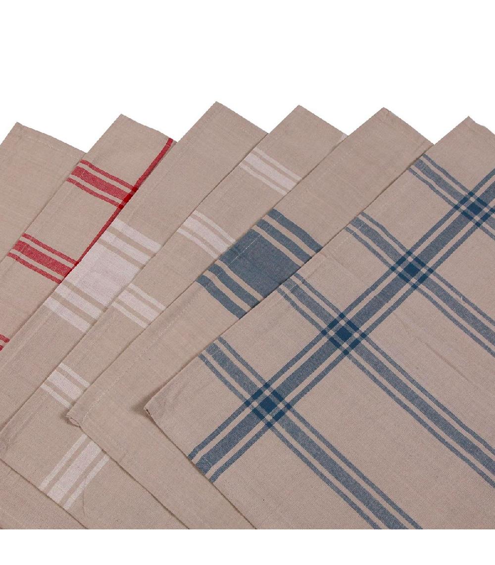 Wadiga Set De 6 Torchons 100% Coton Bleu Blanc Rouge 50x50cm