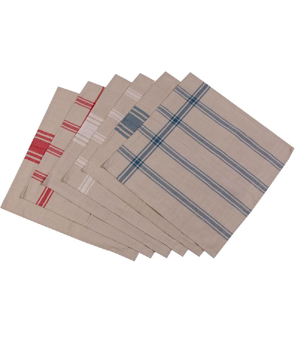 wadiga Set de 6 torchons 100% coton bleu blanc rouge 50x50cm
