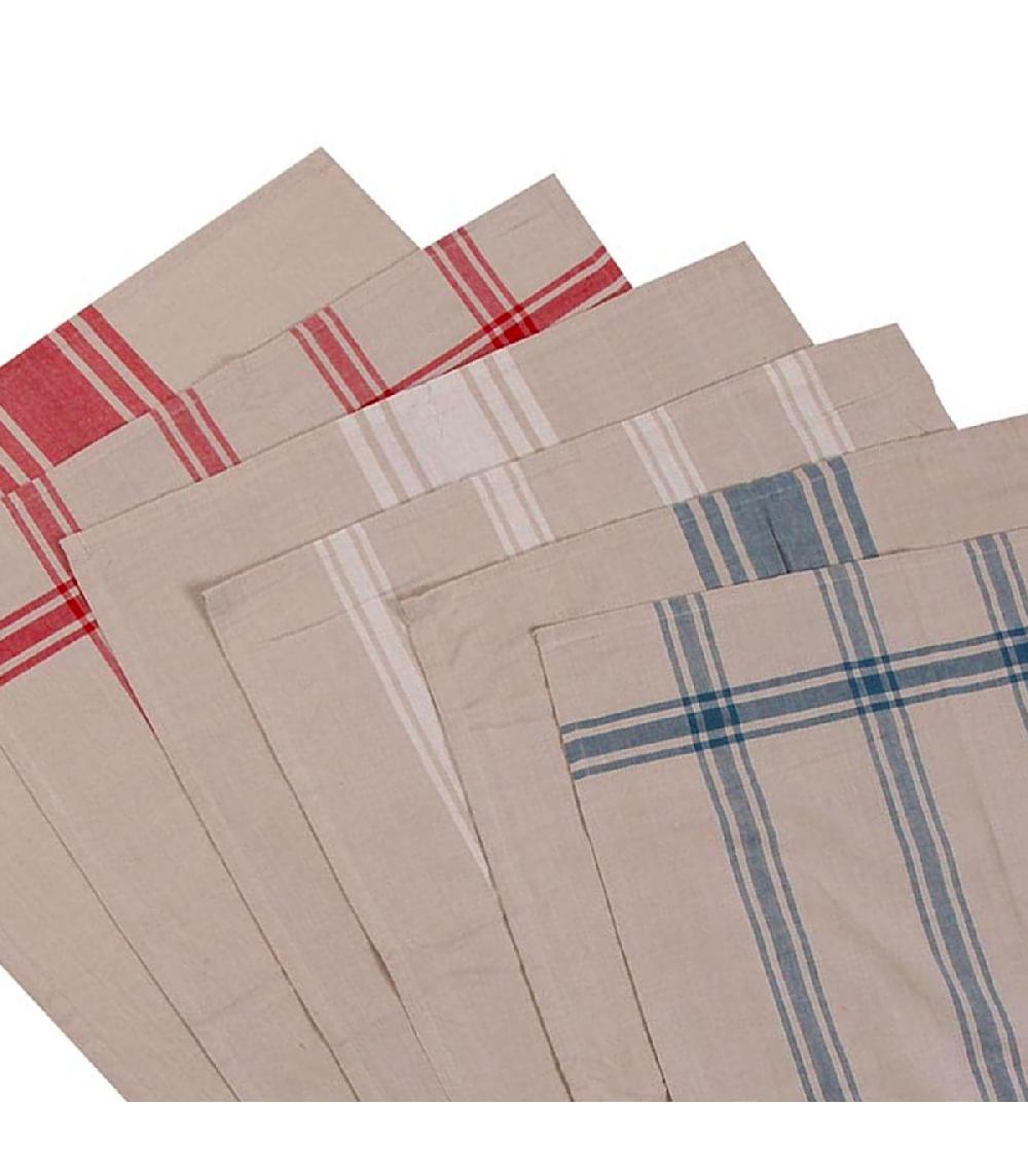 Wadiga Set De 6 Torchons 100% Coton Bleu Blanc Rouge 50x70cm