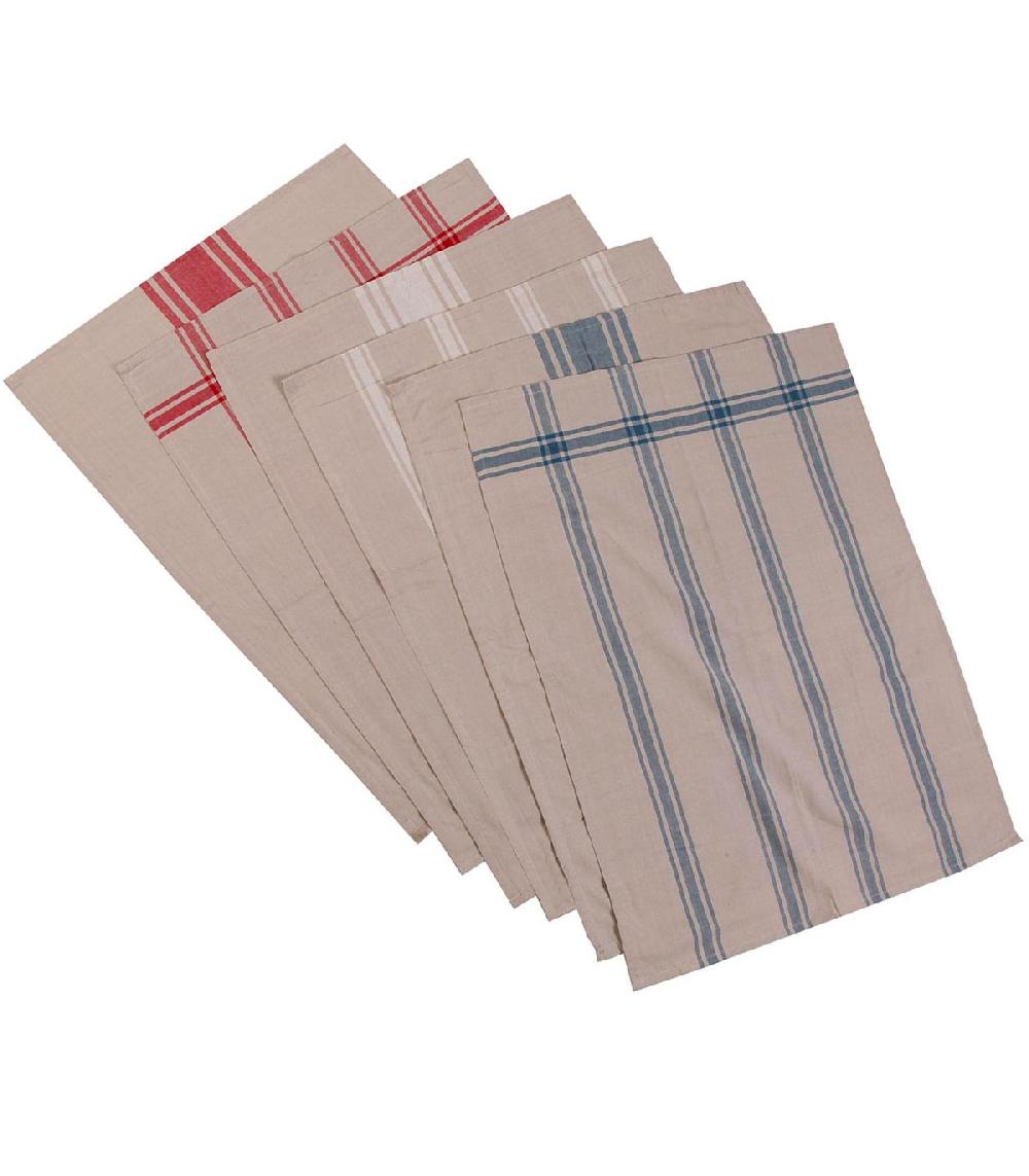 wadiga Set de 6 torchons 100% coton bleu blanc rouge 50x70cm