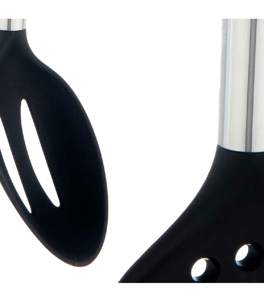 Wadiga Set De 6 Ustensiles De Cuisine En Métal Chromé Et Polypropylène Noir + Support