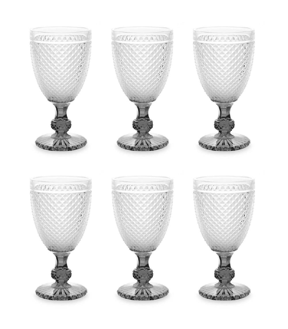 wadiga Set de 6 verres à eau en verre anthracite diamants 25.6cl