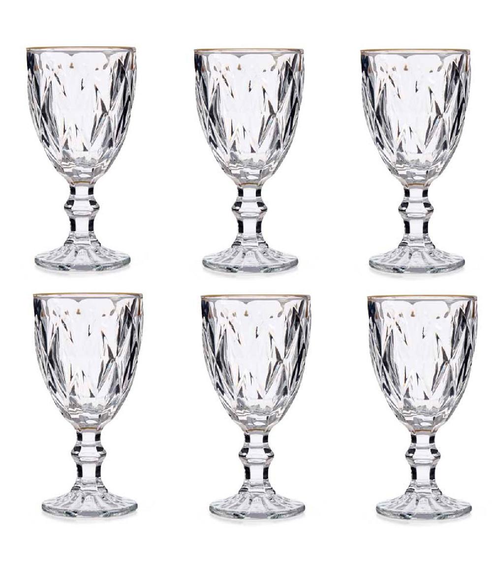 wadiga Set de 6 verres à vin en verre bordure dorée 33cl