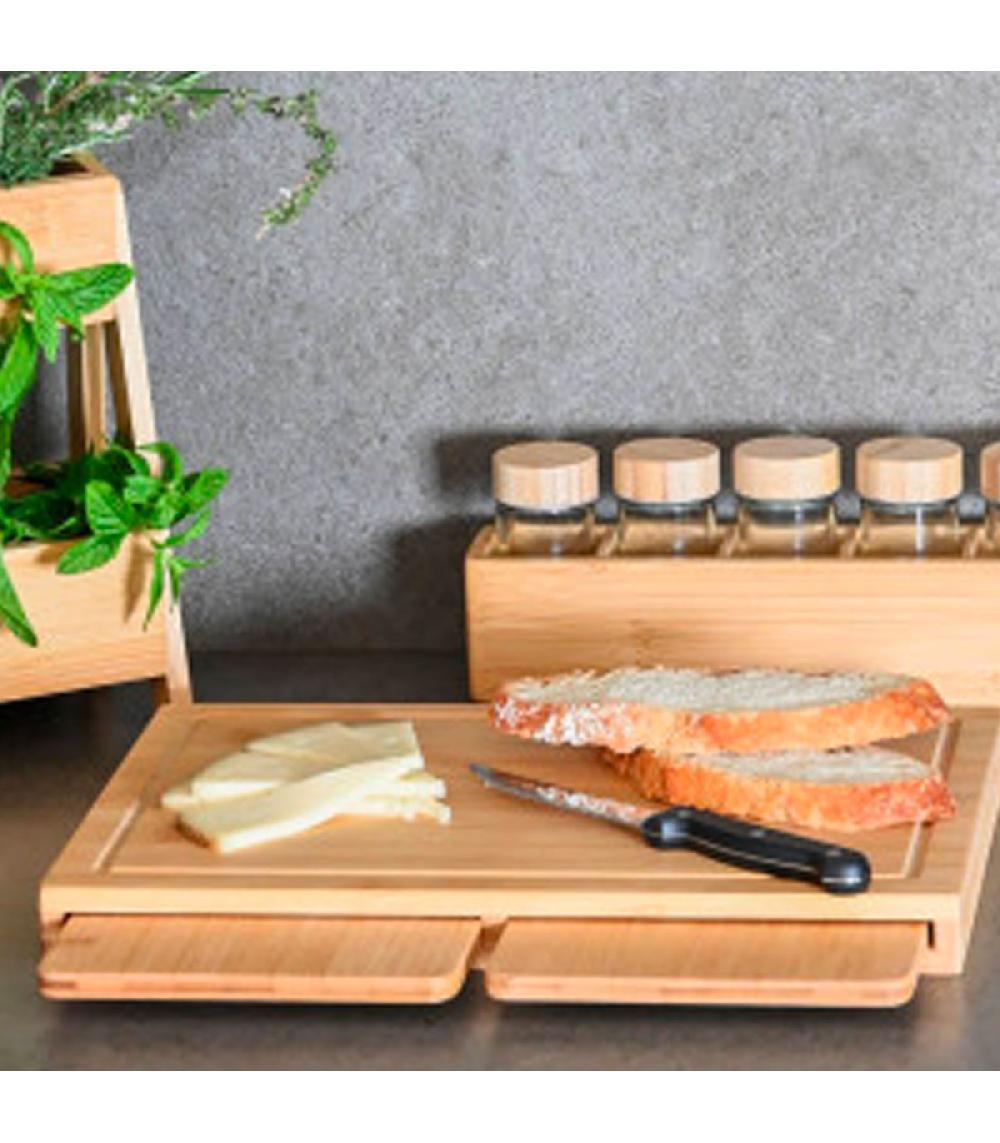 Wadiga Set De 7 Pots à épices En Verre Et Plateau En Bambou 32.5x6.5x6.5cm