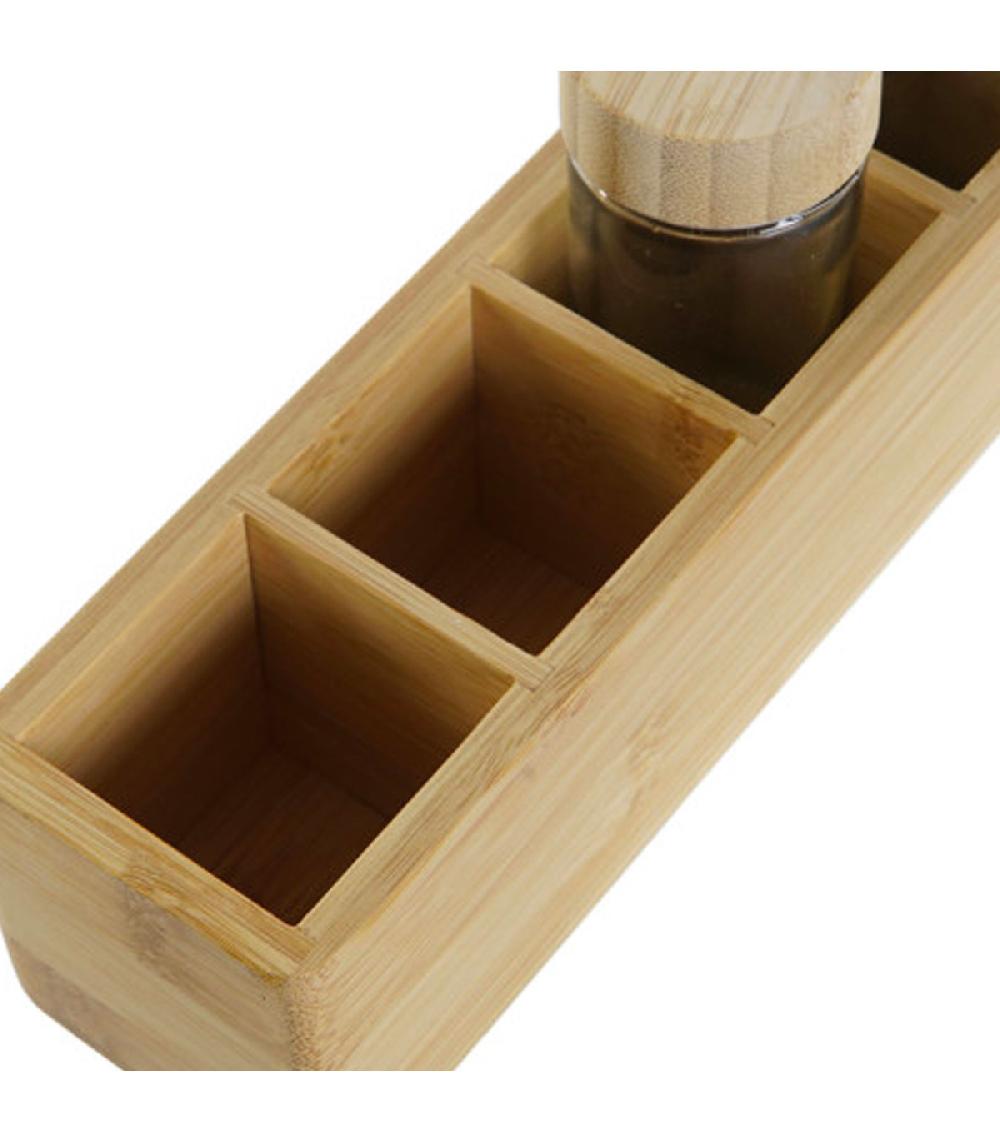 Wadiga Set De 7 Pots à épices En Verre Et Plateau En Bambou 32.5x6.5x6.5cm