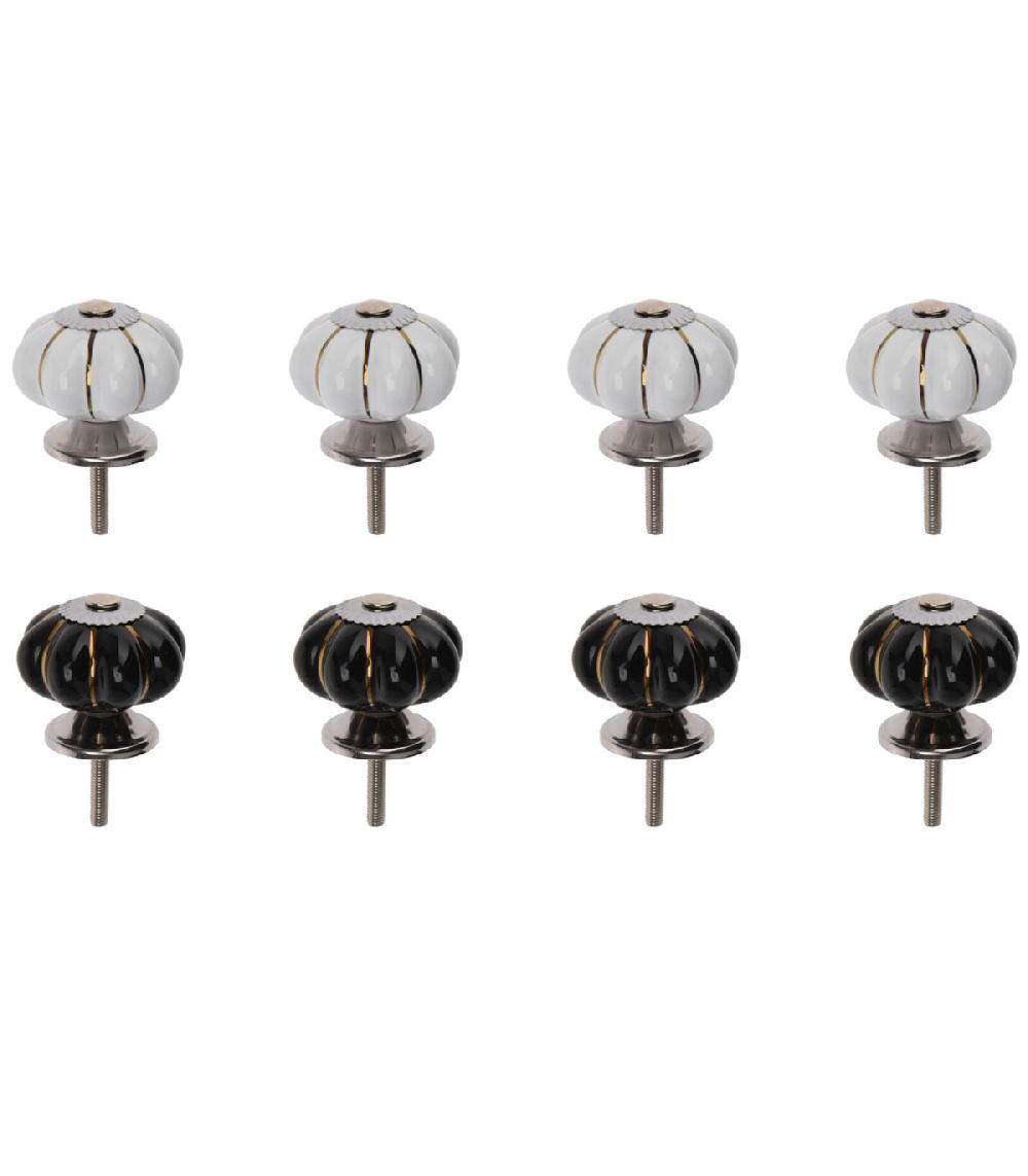 wadiga Set de 8 boutons de tiroirs en céramique blancs et noirs