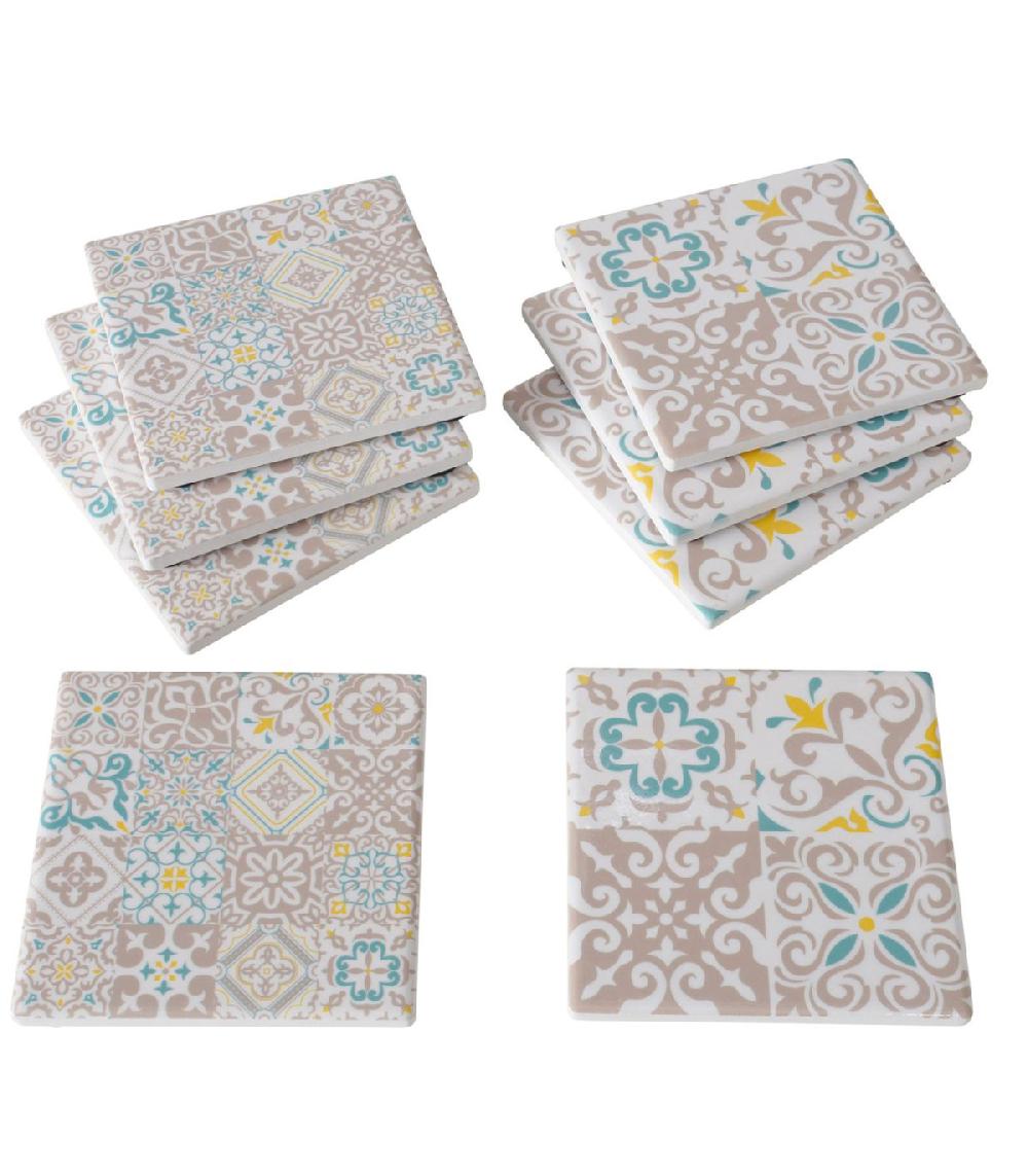 wadiga Set de 8 dessous de verres en céramique façon carreaux de ciment