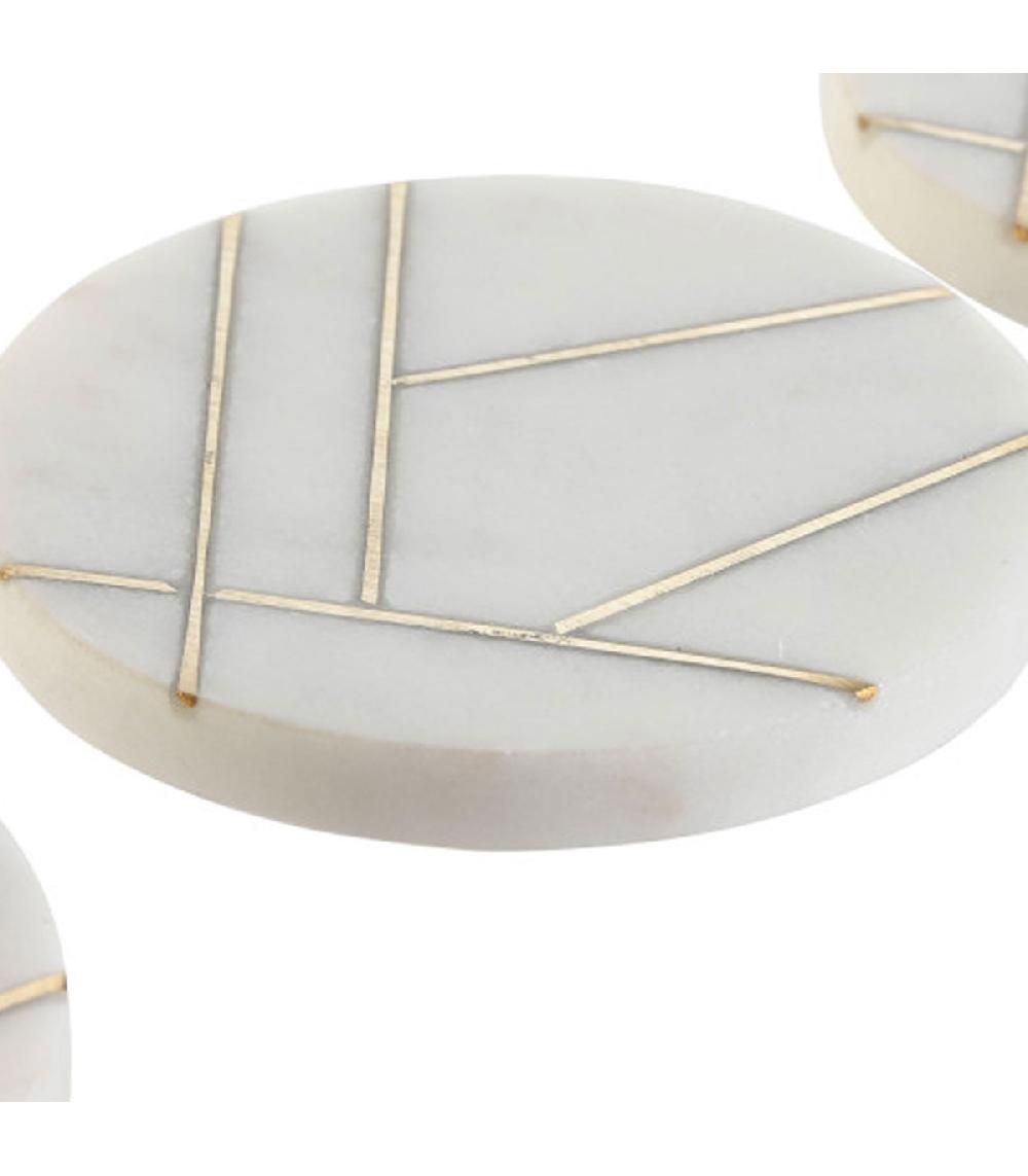 Wadiga Set De 8 Dessous De Verres En Marbre Et Laiton Doré 10x10cm