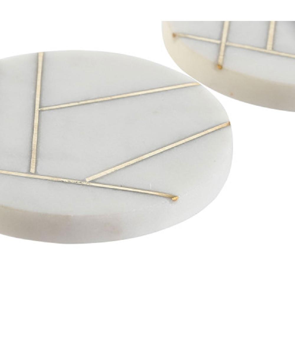 Wadiga Set De 8 Dessous De Verres En Marbre Et Laiton Doré 10x10cm
