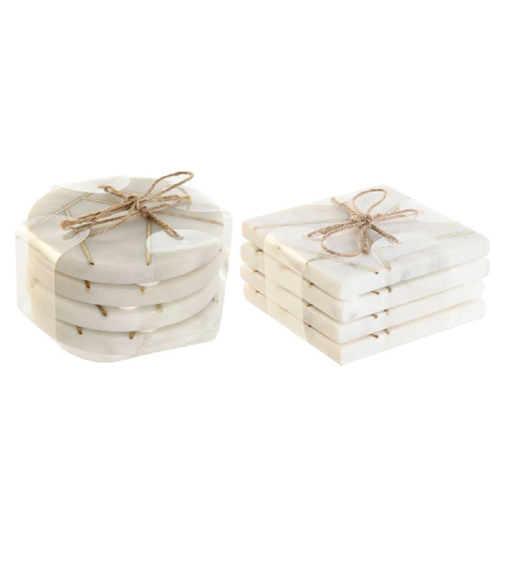 wadiga Set de 8 dessous de verres en marbre et laiton doré 10x10cm