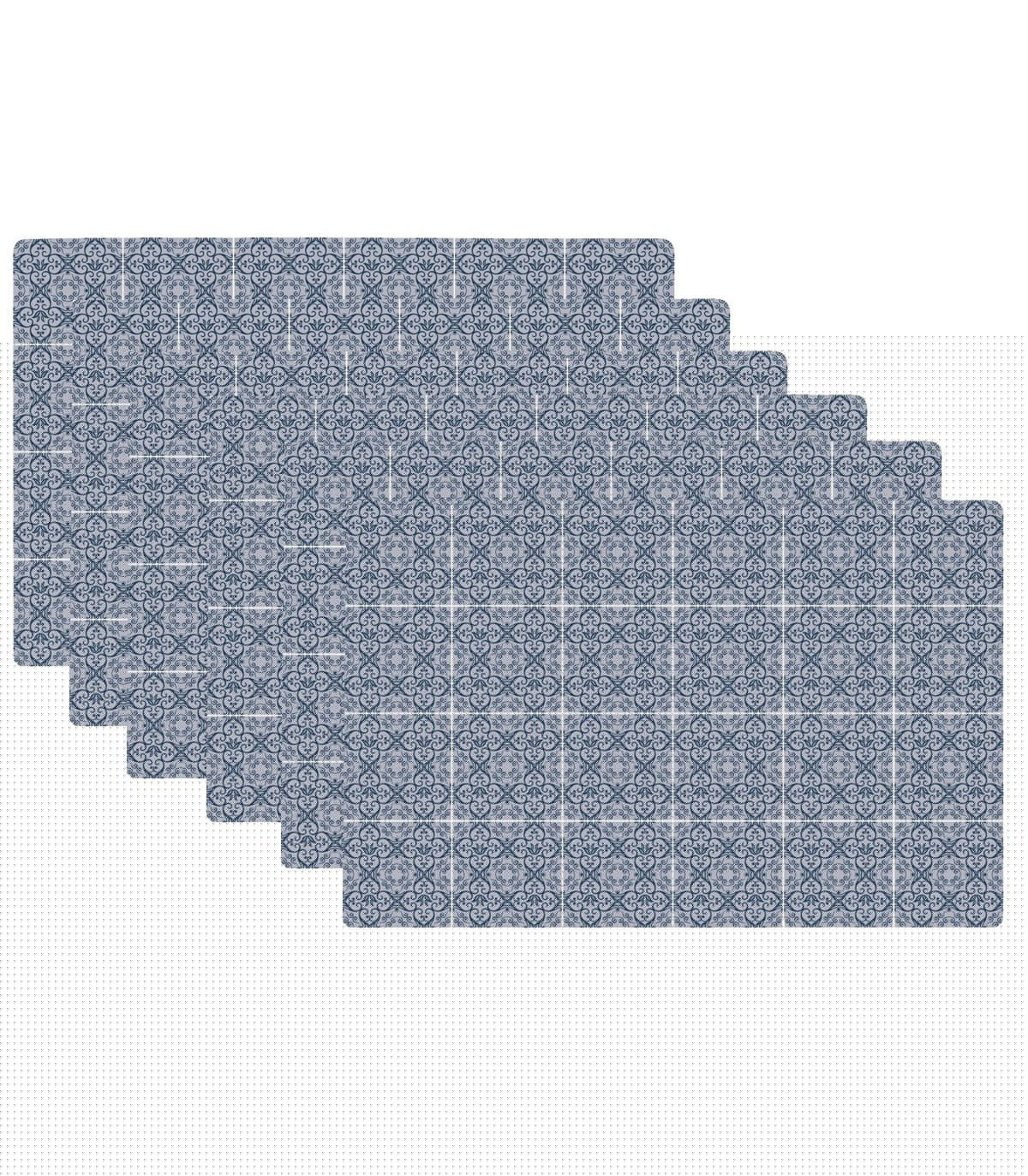 wadiga Set de Table Design Petits Carreaux de Ciment Bleu en Vinyle - Set de 6