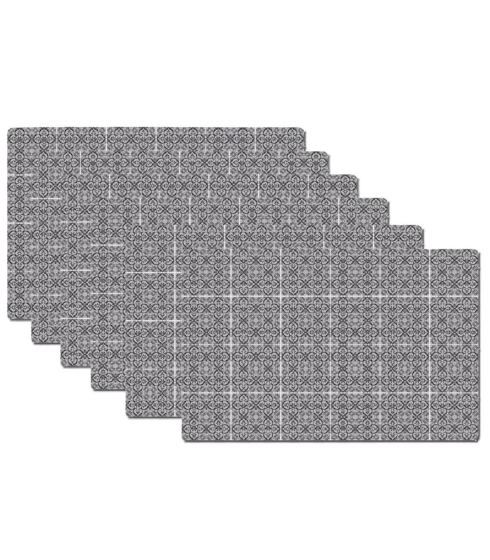 wadiga Set de Table Design Petits Carreaux de Ciment Noir en Vinyle - Set de 6