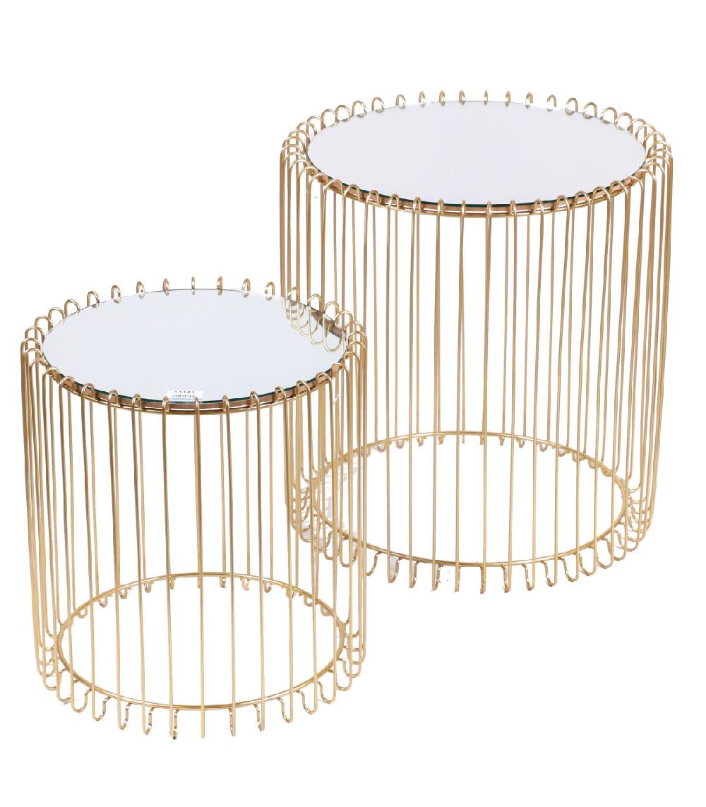 wadiga Set de Tables Basses Rondes en Métal Doré et Plateaux Miroirs