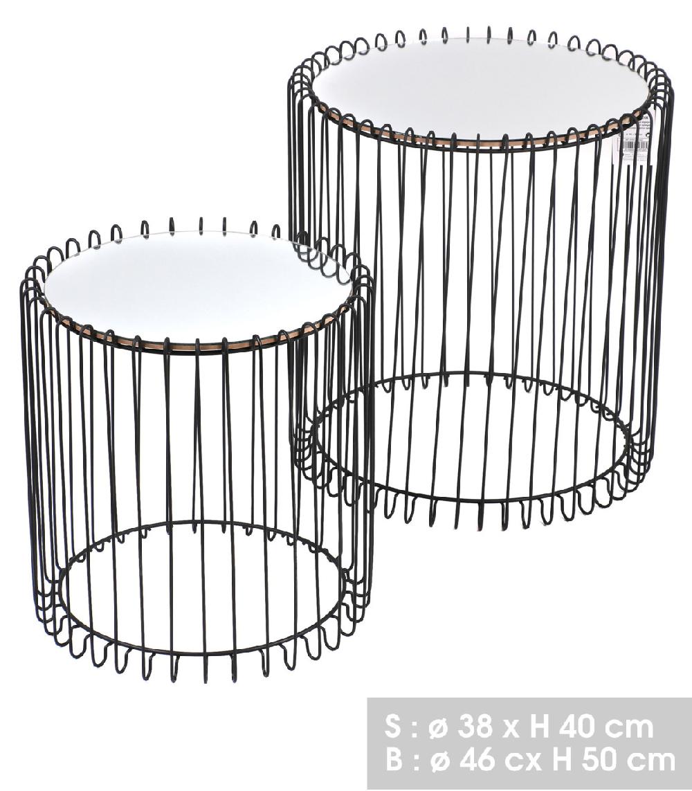 Wadiga Set De Tables Basses Rondes En Métal Noir Et Plateaux Miroirs