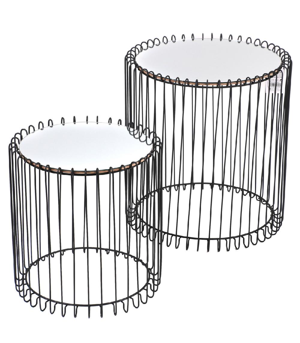 wadiga Set de Tables Basses Rondes en Métal Noir et Plateaux Miroirs