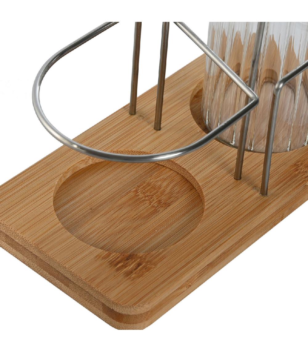Wadiga Set Huile Et Vinaigre En Verre Avec Support En Métal Chromé Et Bois