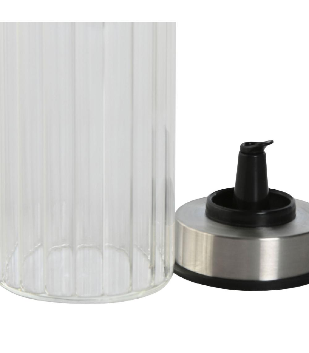 Wadiga Set Huile Et Vinaigre En Verre Avec Support En Métal Chromé Et Bois