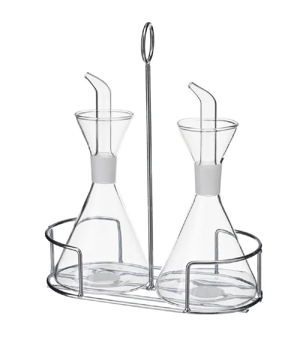 wadiga Set huile et vinaigre en verre avec support en métal chromé