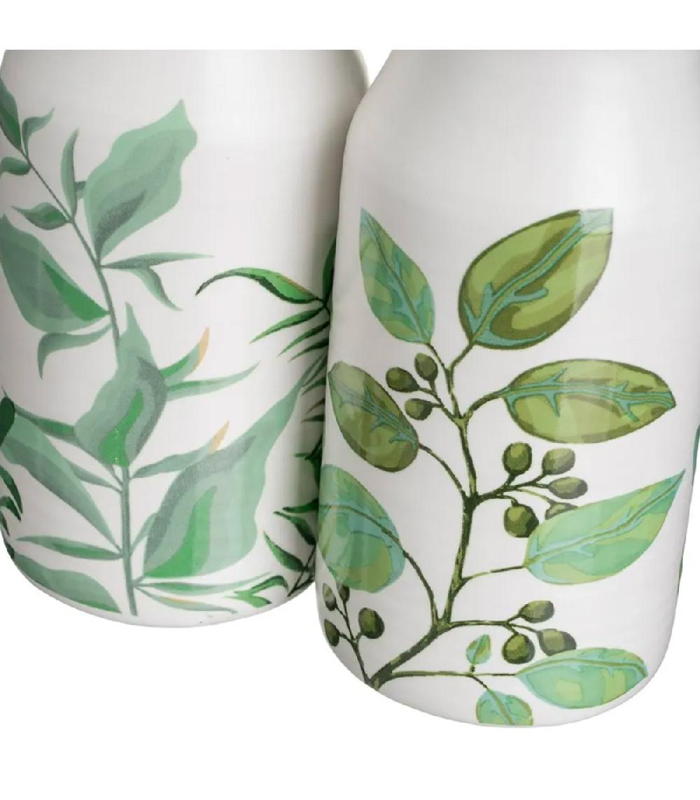 Wadiga Set Huile Vinaigre Poivre Et Sel Support En Bois Motif Feuillage