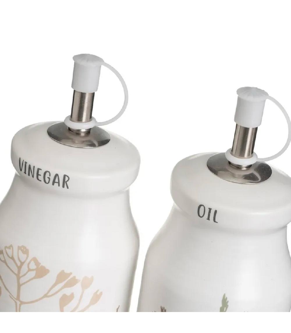 Wadiga Set Huile Vinaigre Poivre Et Sel Support En Bois Motif Herbes