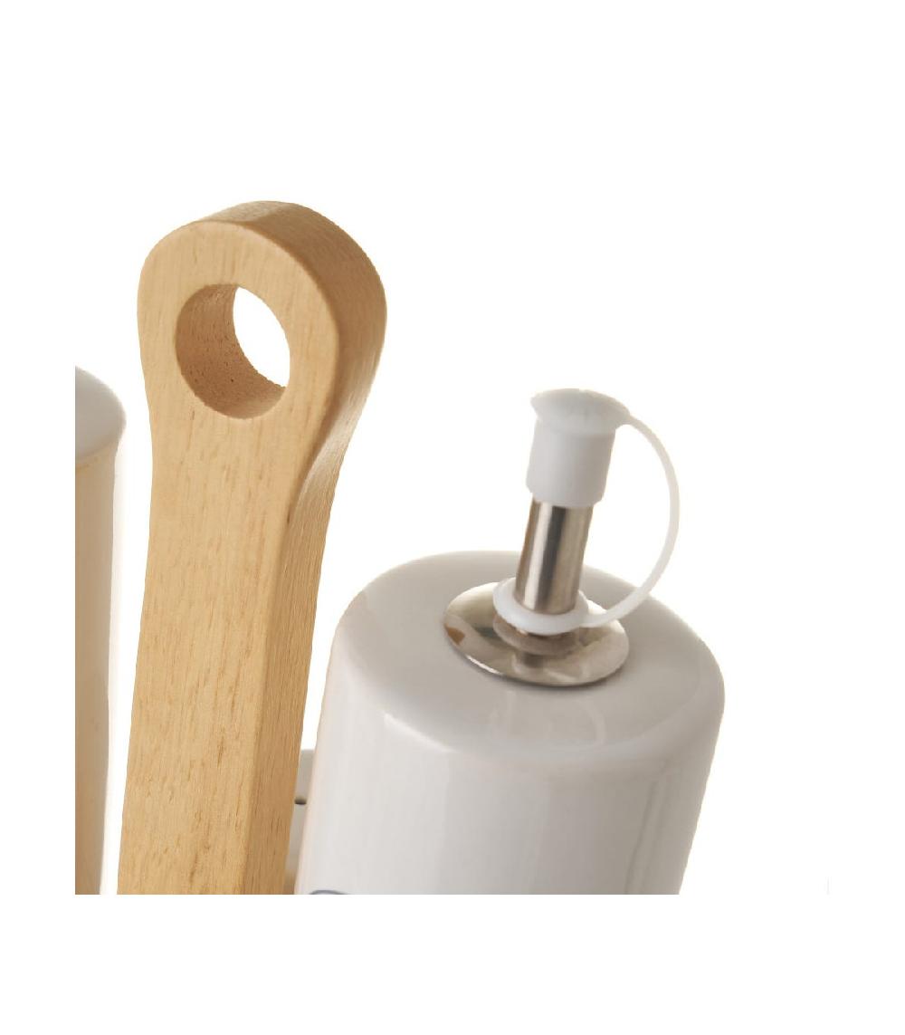 Wadiga Set Huile Vinaigre Poivre Et Sel Support En Bois Pure Living