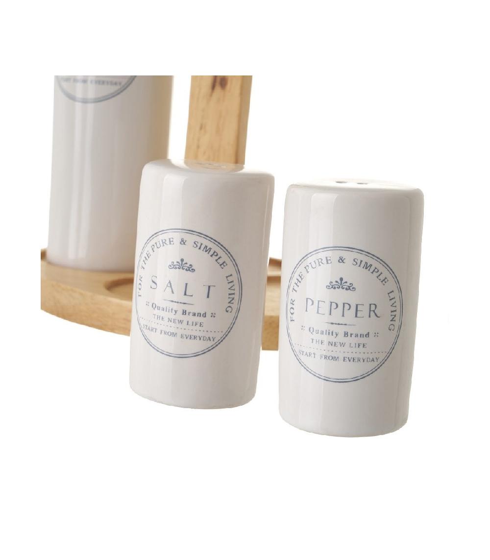 Wadiga Set Huile Vinaigre Poivre Et Sel Support En Bois Pure Living