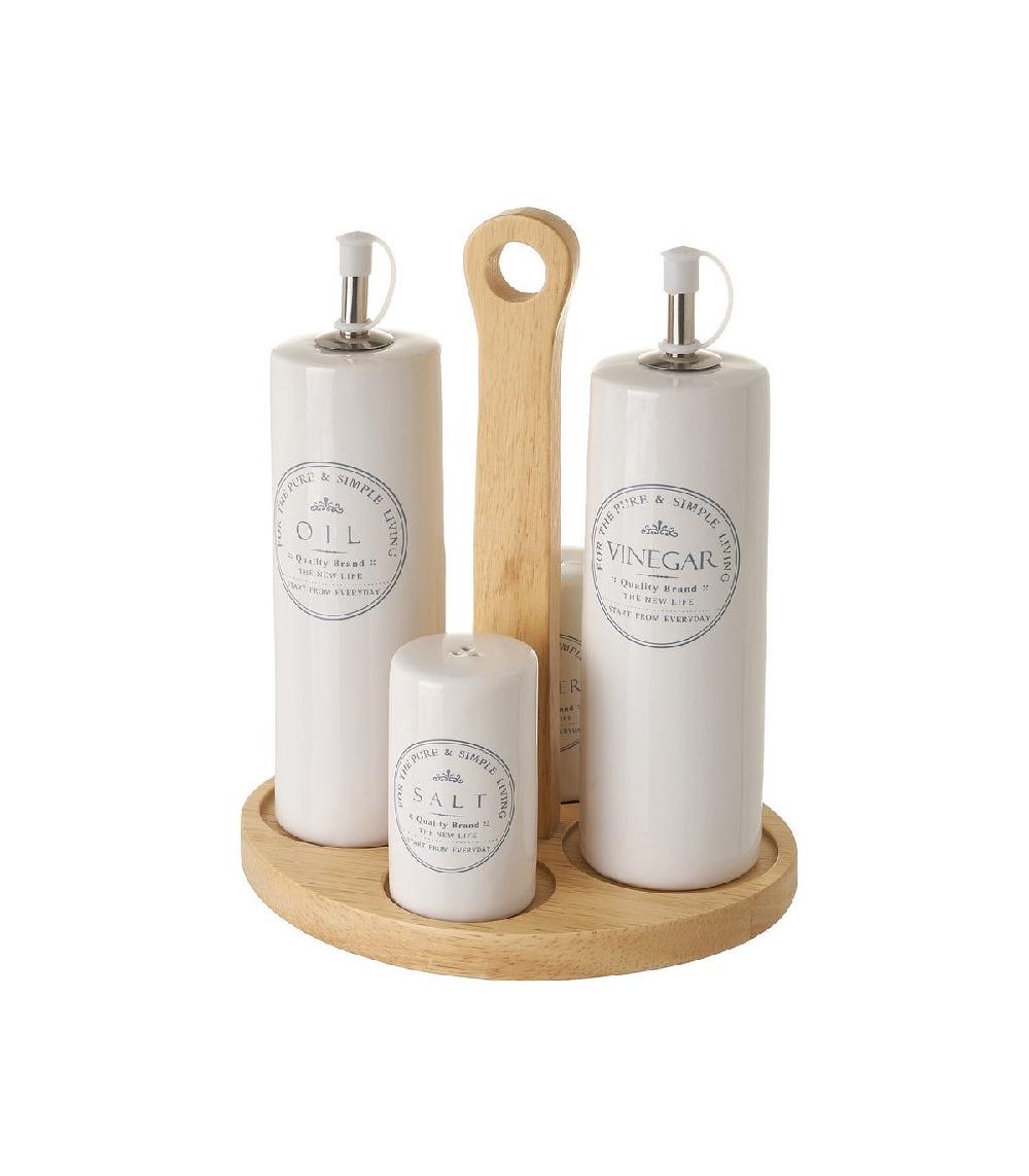 wadiga Set Huile Vinaigre Poivre et Sel Support en Bois pure living
