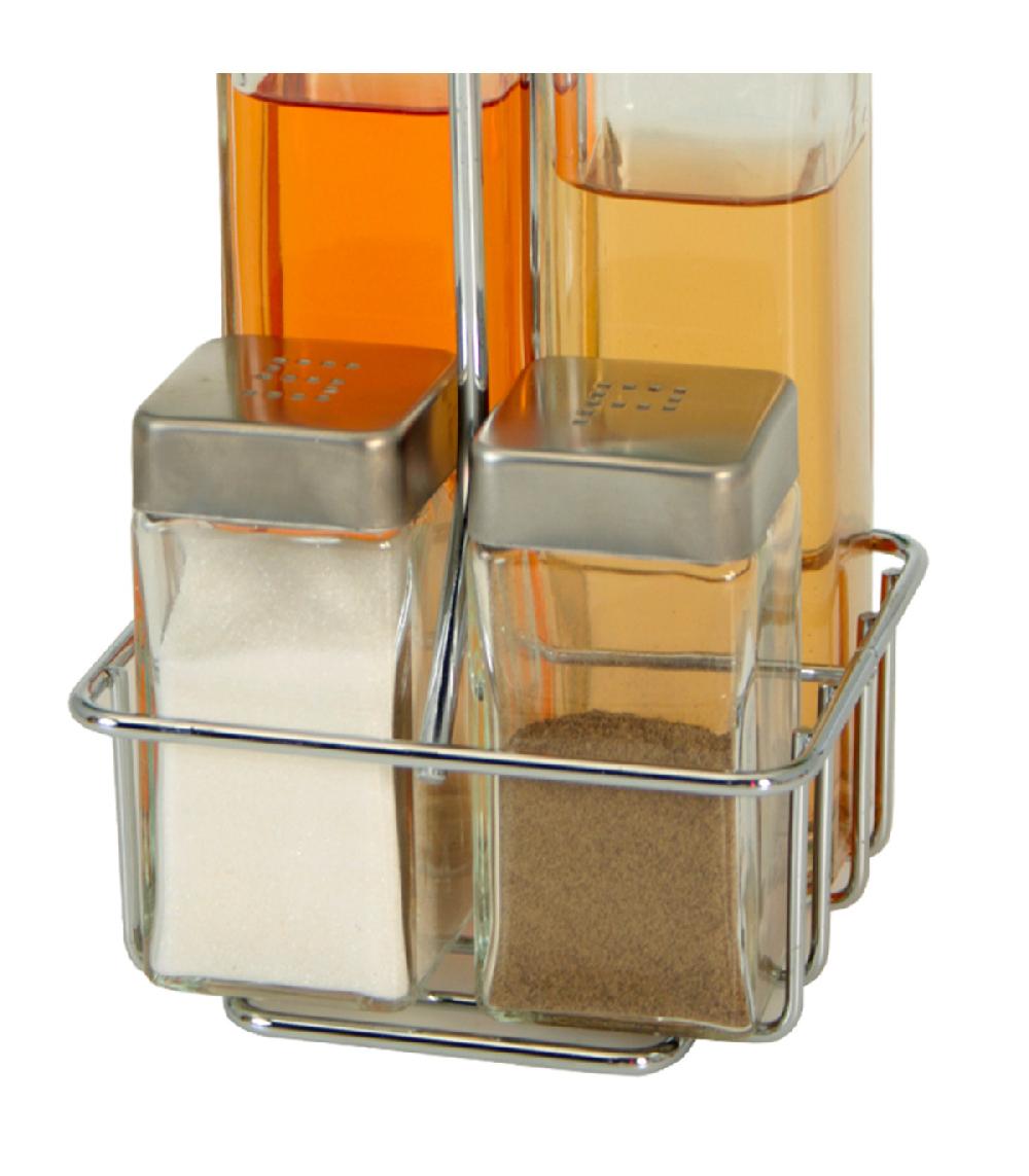 Wadiga Set Huile Vinaigre Sel Et Poivre En Verre Et Métal Chromé