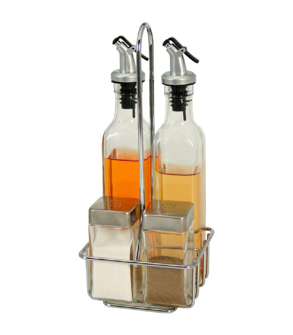 wadiga Set huile vinaigre sel et poivre en verre et métal chromé