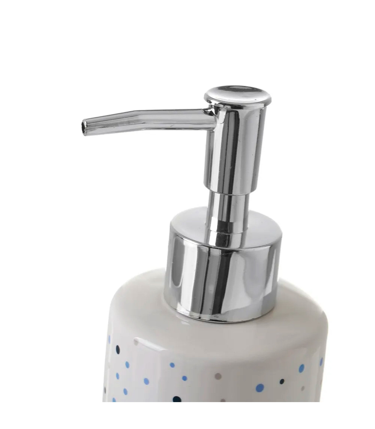 Wadiga Set Salle De Bain Blanc à Pois Bleus - Distributeur Savon + Verre