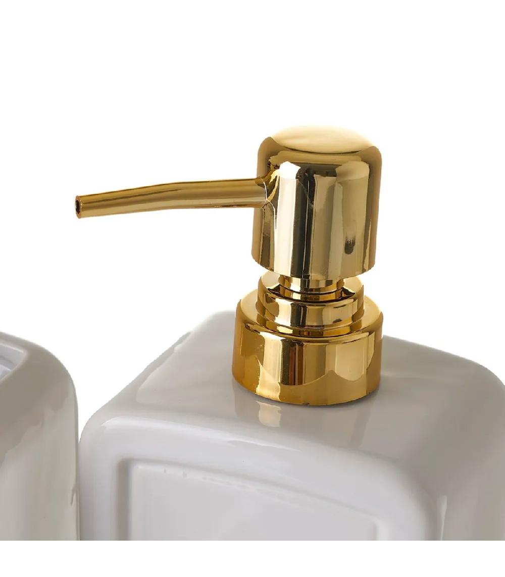 Wadiga Set Salle De Bain Céramique Blanc Et Or 4 Pièces