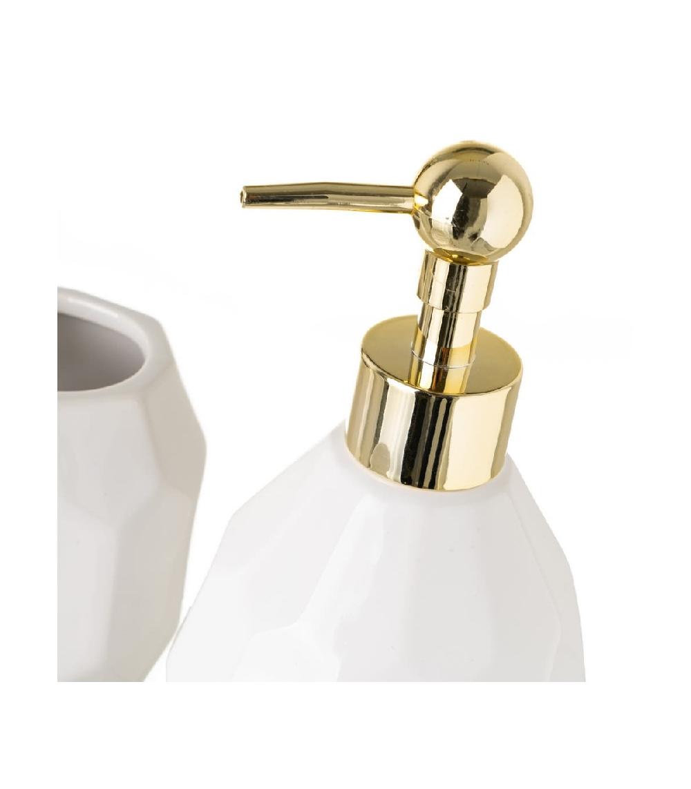 Wadiga Set Salle De Bain Céramique Blanc Et Or 4 Pièces