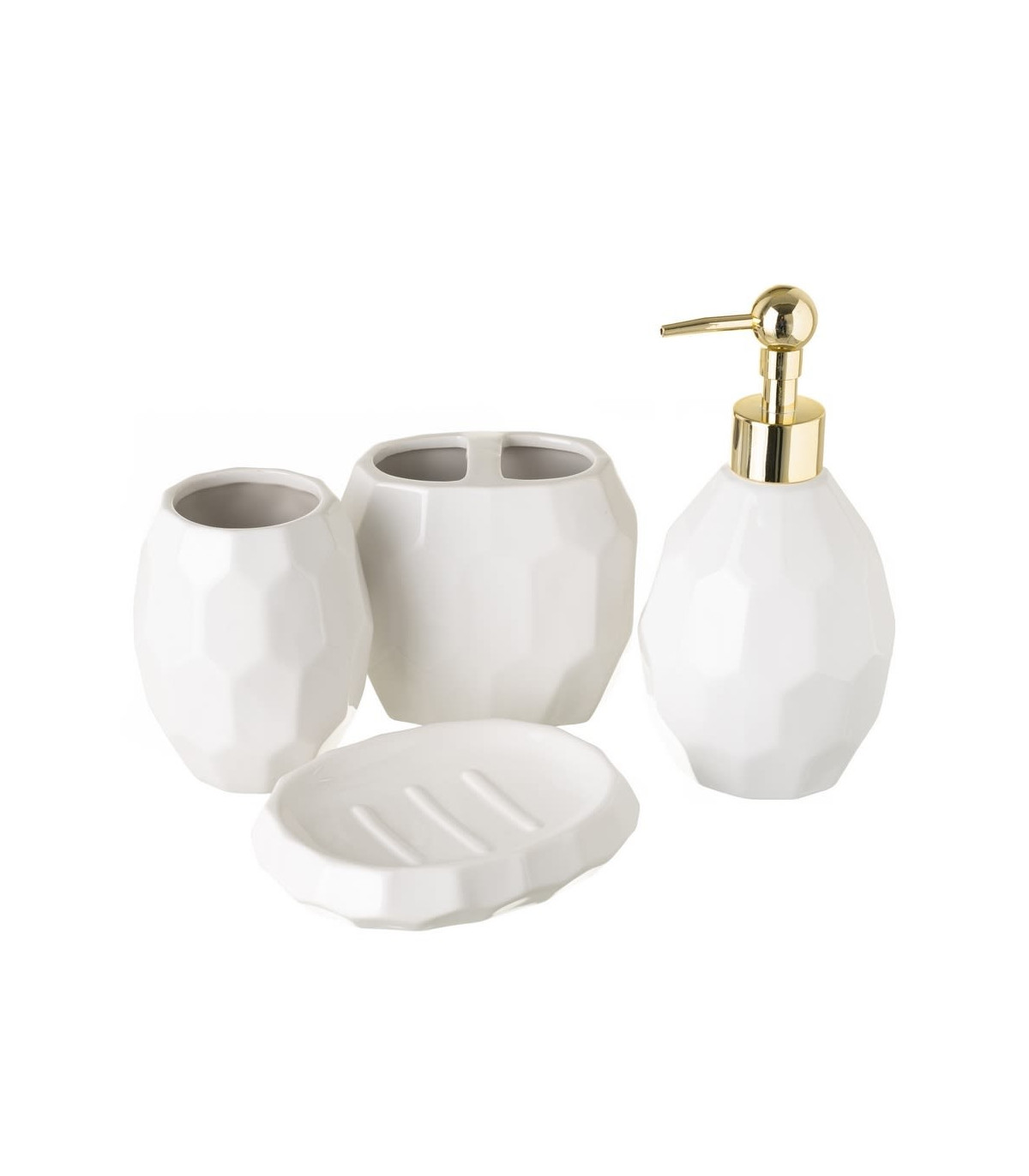 wadiga Set salle de bain céramique blanc et or 4 pièces