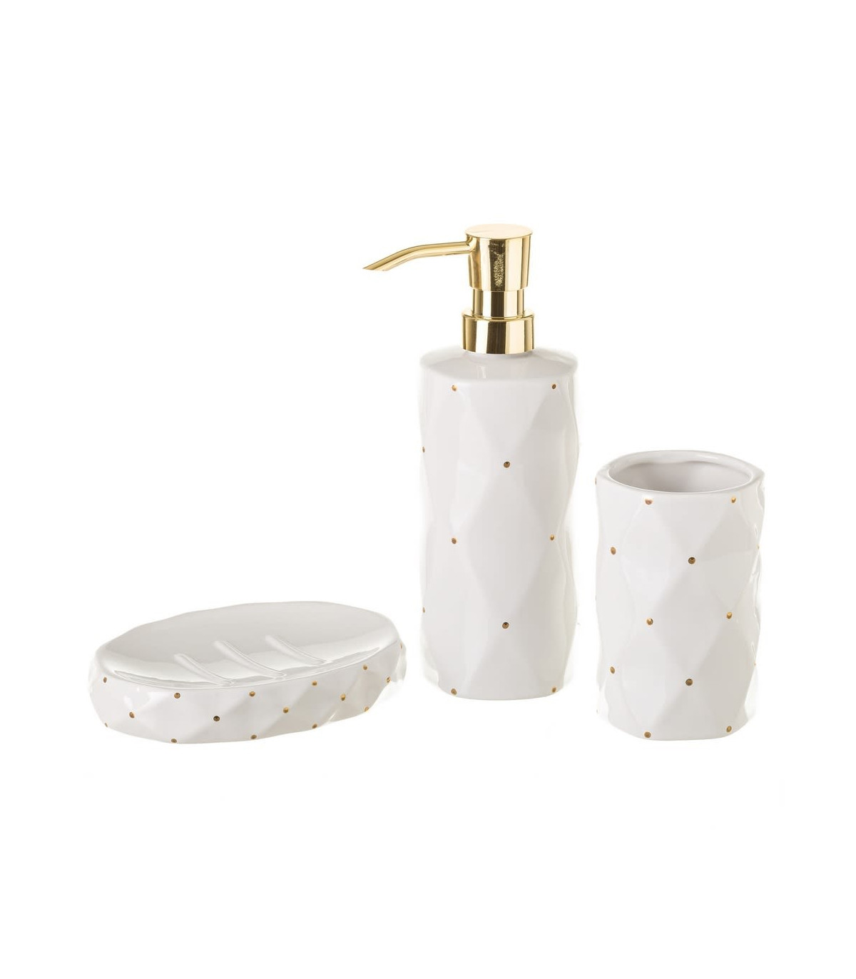 wadiga Set salle de bain céramique blanche à pois dorés 3 pièces