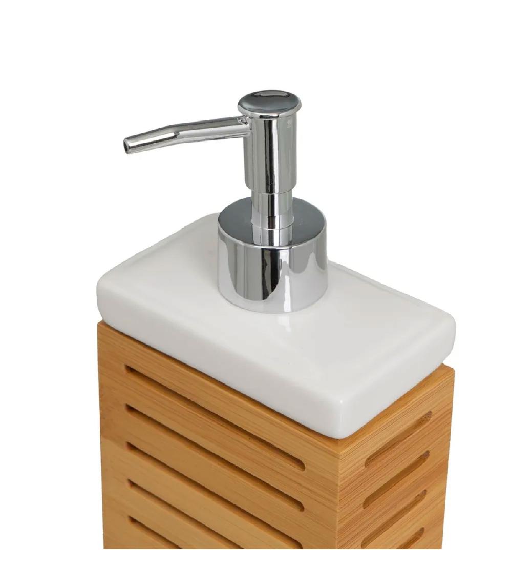 Wadiga Set Salle De Bain Céramique Blanche Et Bambou - 3 Pièces