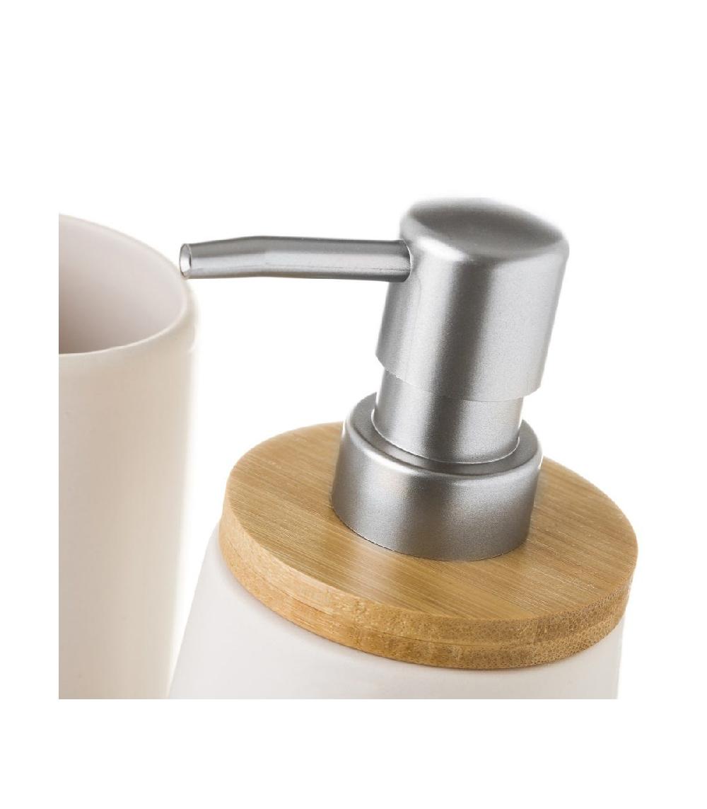 Wadiga Set Salle De Bain Céramique Blanche Et Bambou - 3 Pièces