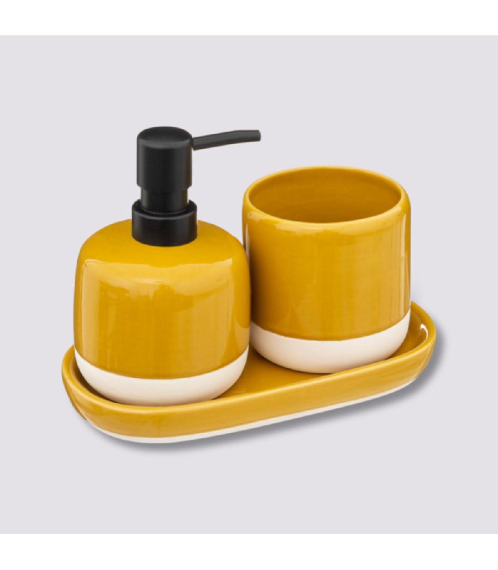 Wadiga Set Salle De Bain Céramique Jaune Blanc Et Noir - 3 Pièces