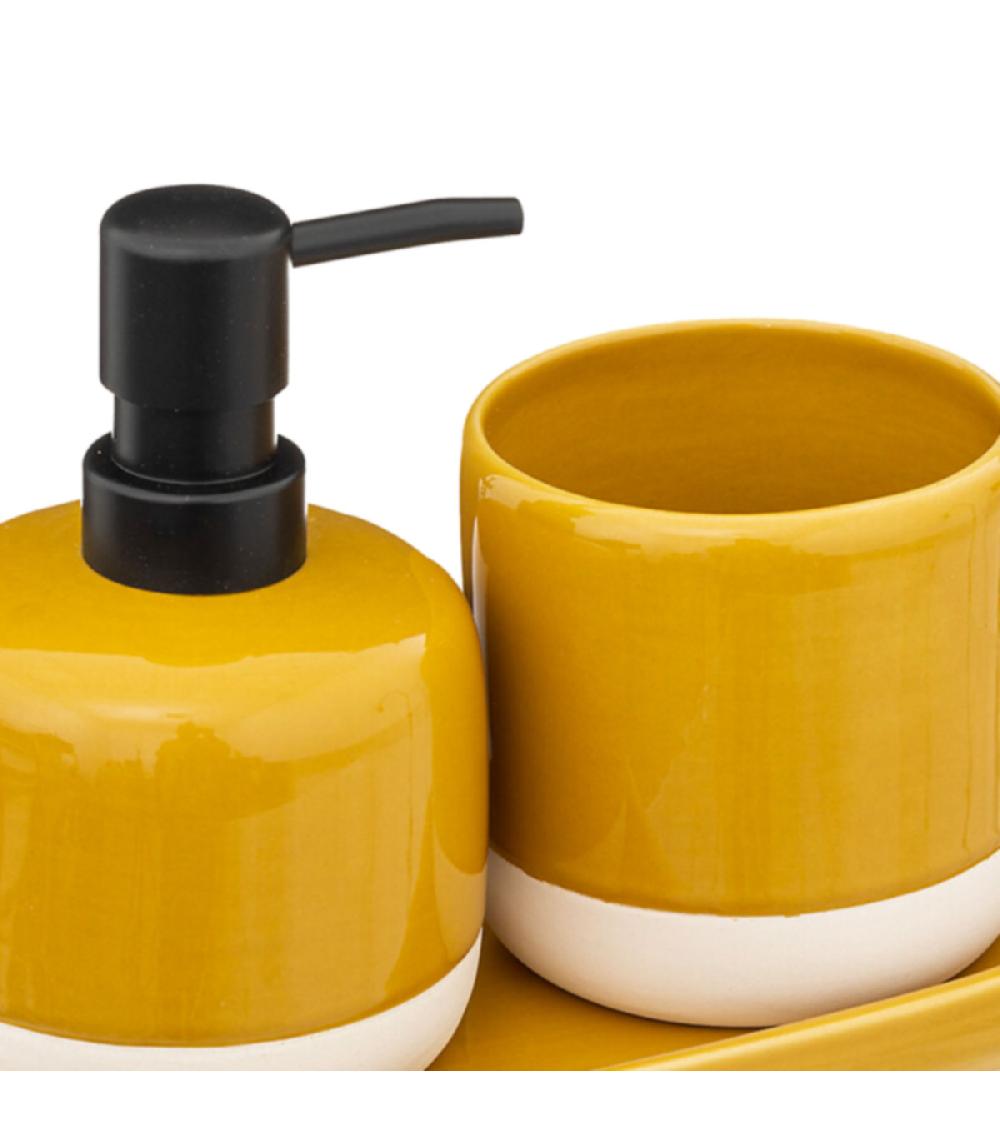 Wadiga Set Salle De Bain Céramique Jaune Blanc Et Noir - 3 Pièces