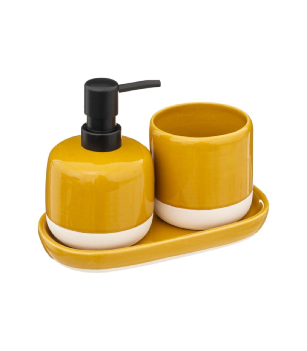 wadiga Set salle de bain céramique jaune blanc et noir - 3 pièces