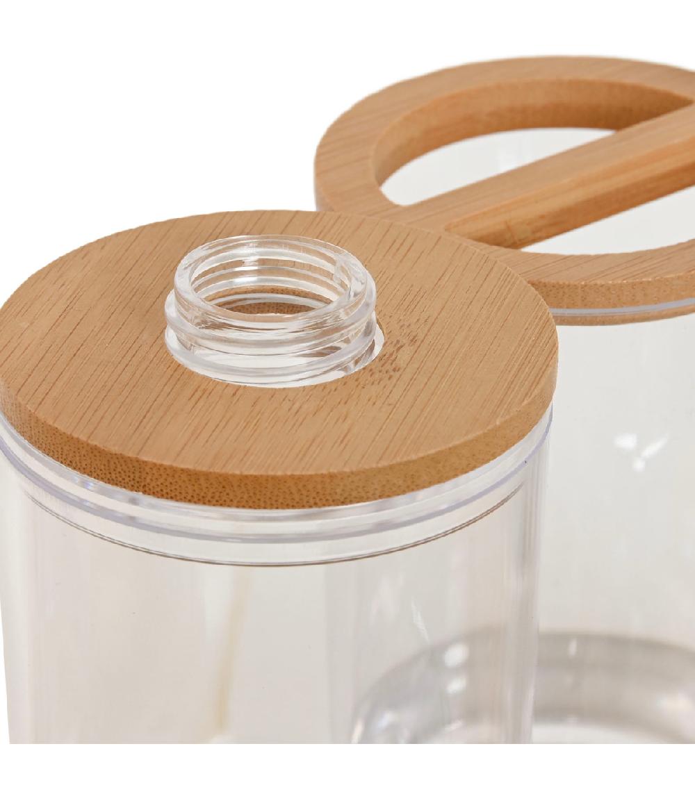 Wadiga Set Salle De Bain En Plastique Transparent Et Bambou - 2 Pièces