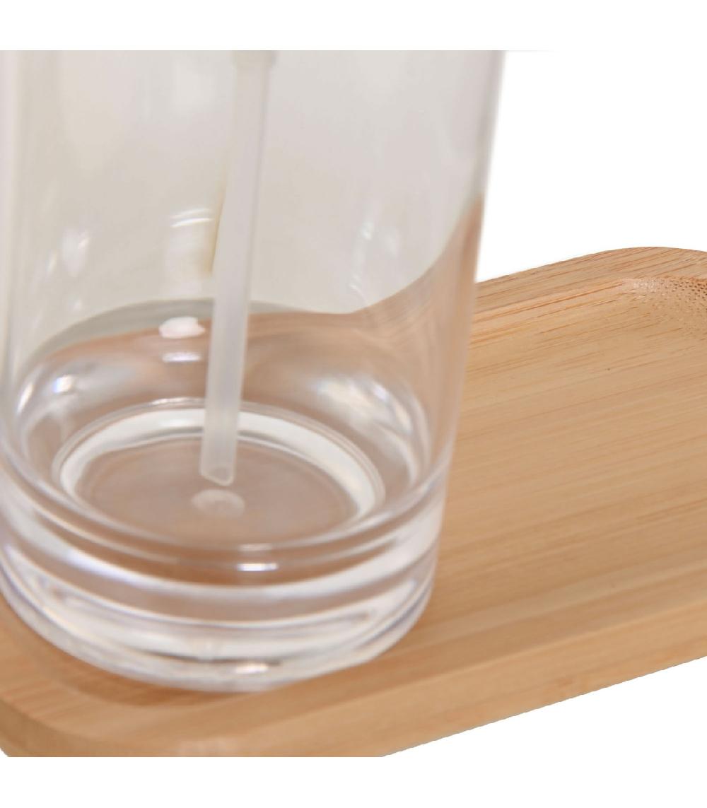 Wadiga Set Salle De Bain En Plastique Transparent Et Bambou - 2 Pièces