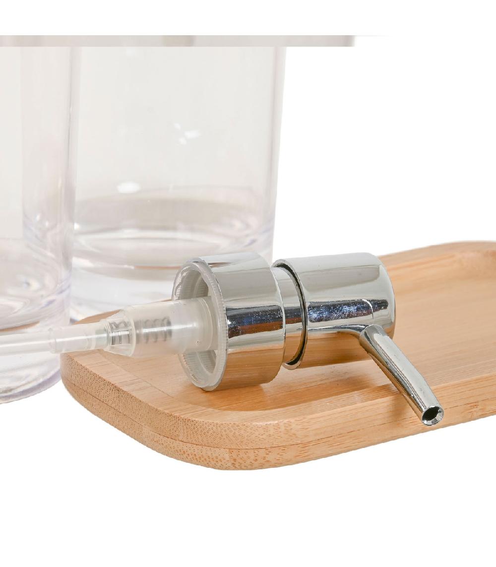 Wadiga Set Salle De Bain En Plastique Transparent Et Bambou - 2 Pièces