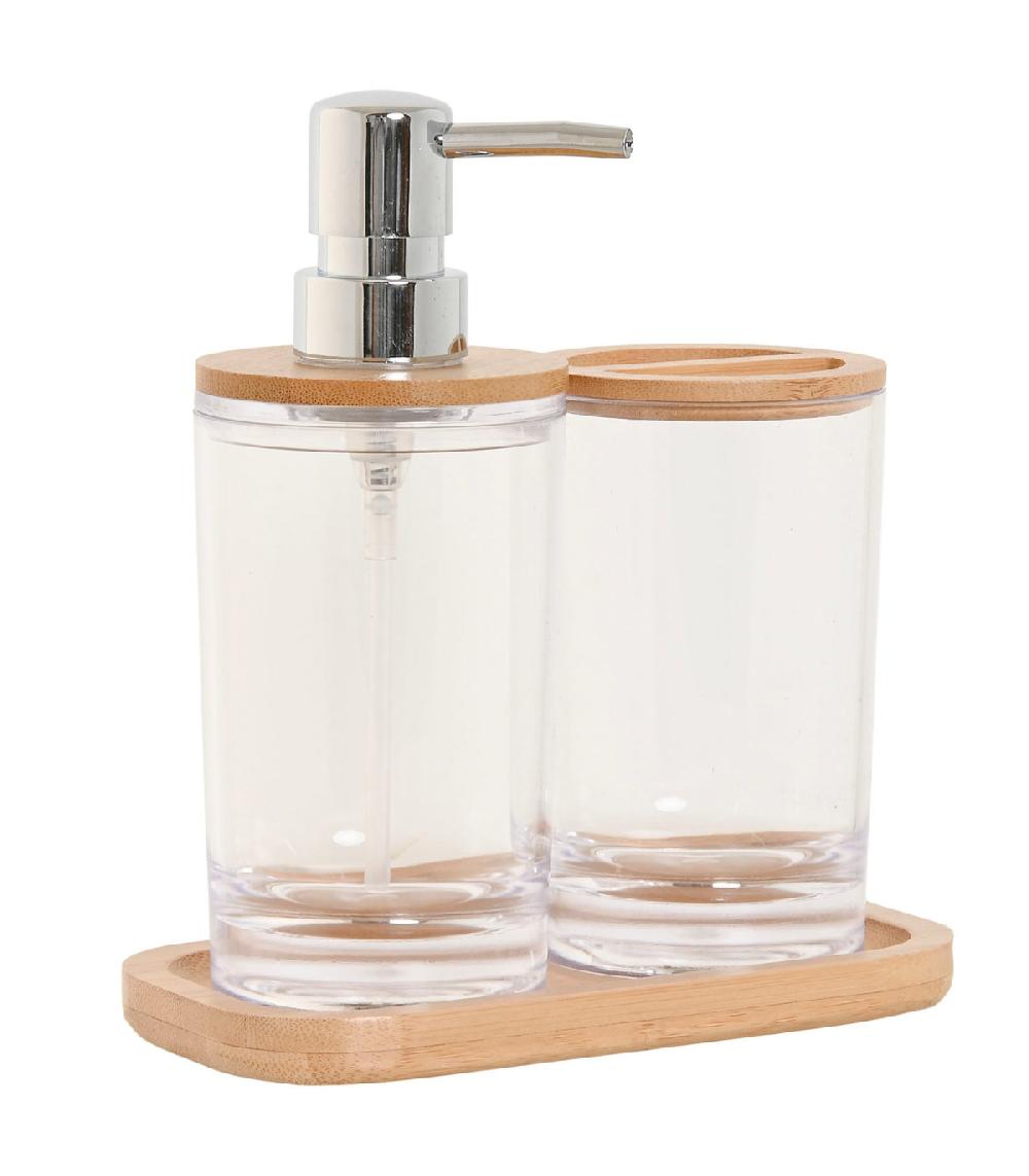 wadiga Set salle de bain en plastique transparent et bambou - 2 pièces