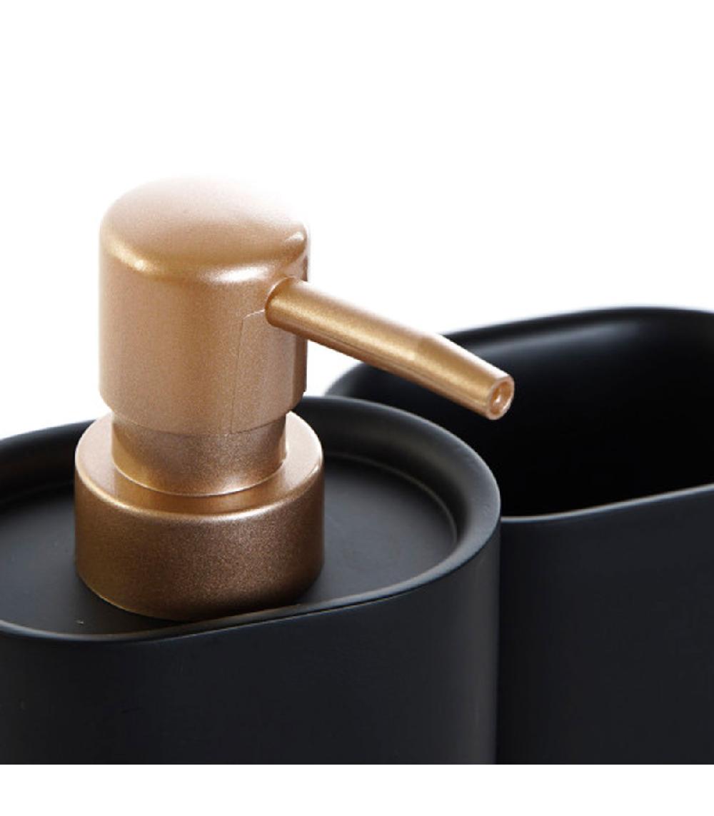 Wadiga Set Salle De Bain En Résine Noire - Distributeur Savon + Porte Brosse à Dents