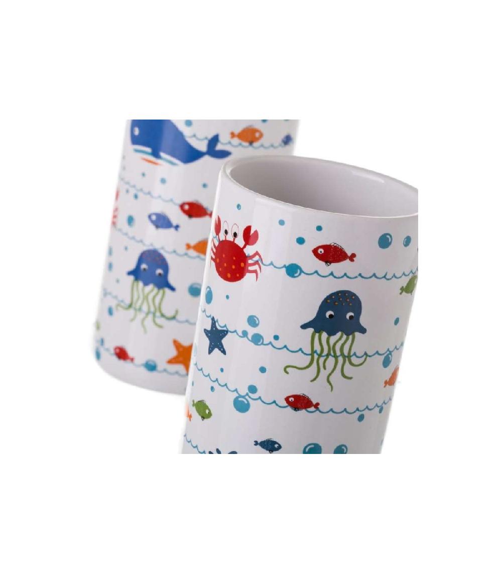 Wadiga Set Salle De Bain Enfant Poissons - Distributeur Savon + Verre