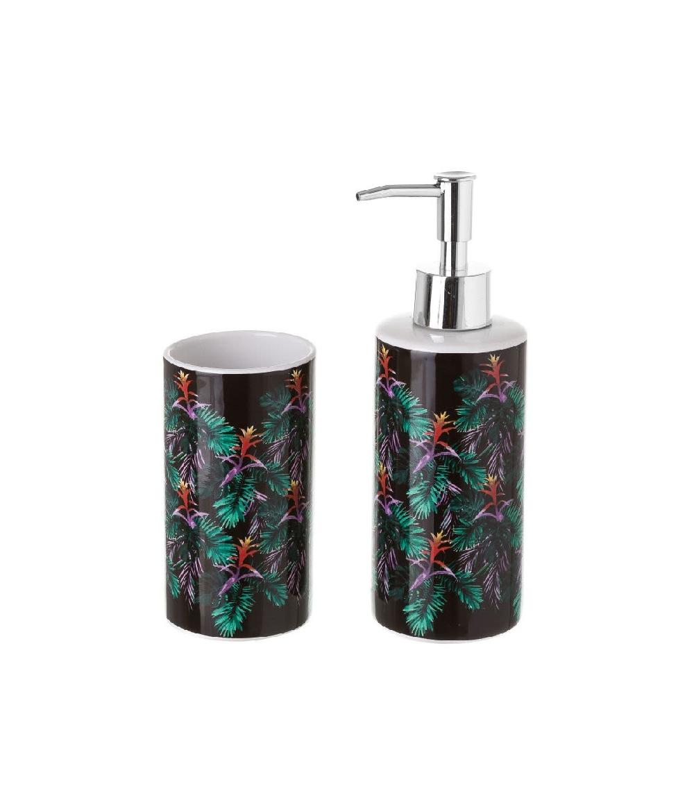 wadiga Set Salle de Bain Feuillage Guzmania - Distributeur Savon + Verre