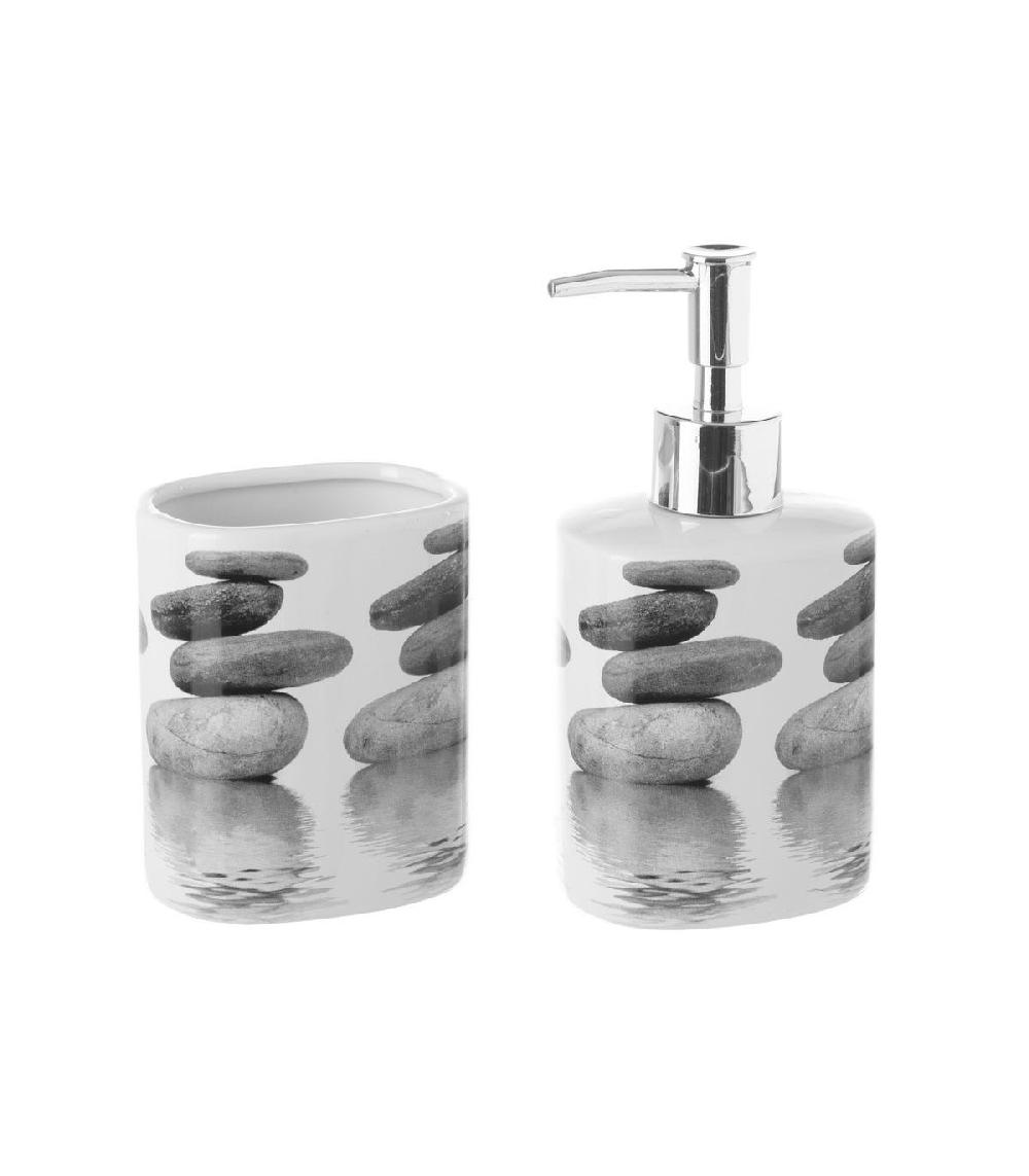 wadiga Set salle de bain galets - Distributeur Savon + Verre