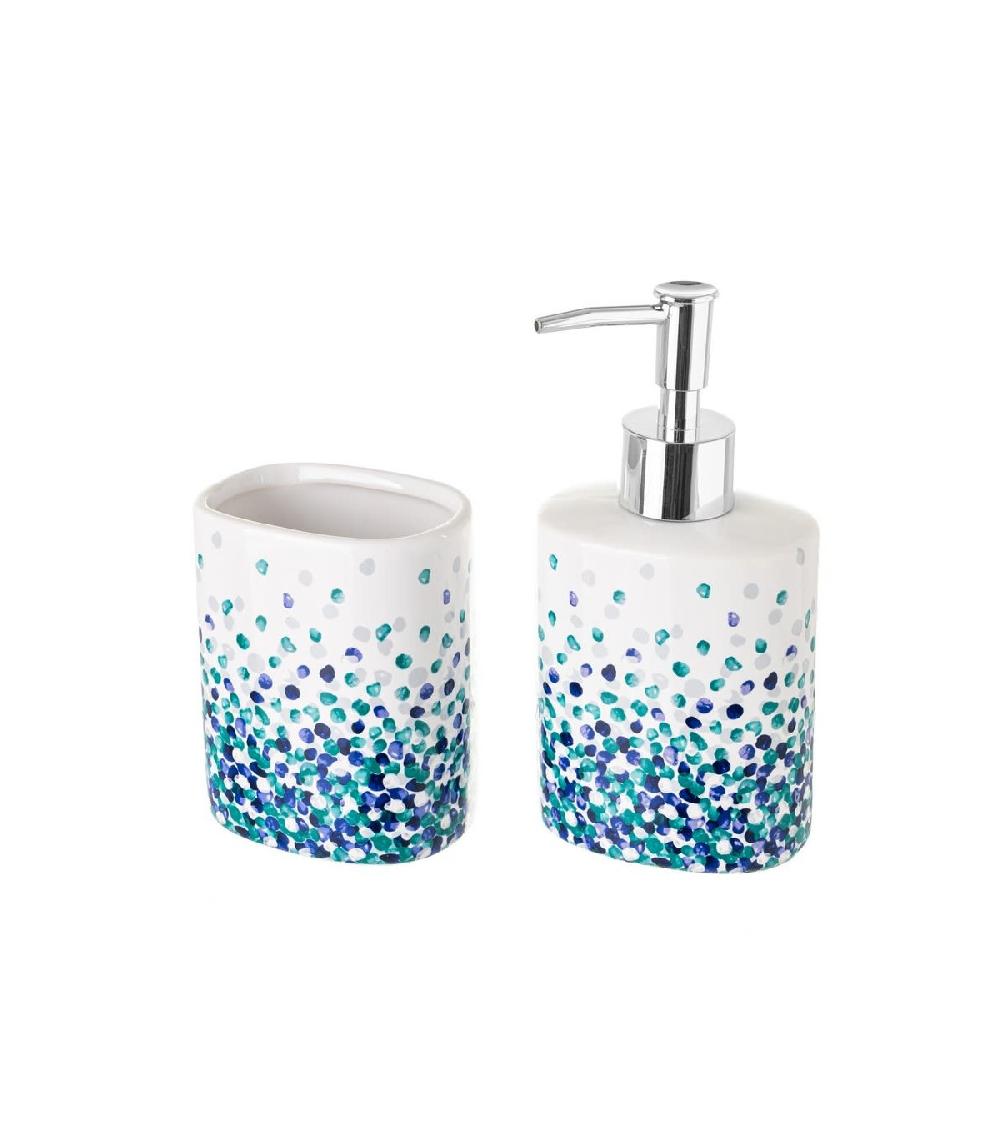 wadiga Set Salle de Bain Pétales Bleus - Distributeur Savon + Verre